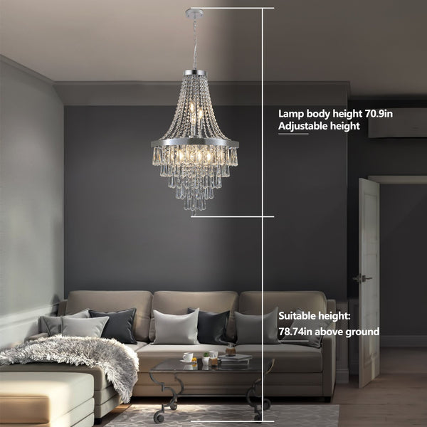 English Elm 20" Modern Crystal Chandelier, Adjustable Height 32.7"-70.9", 11-Light E12 Socket, K9 Chrome Fixture for Living Room W1340P143191