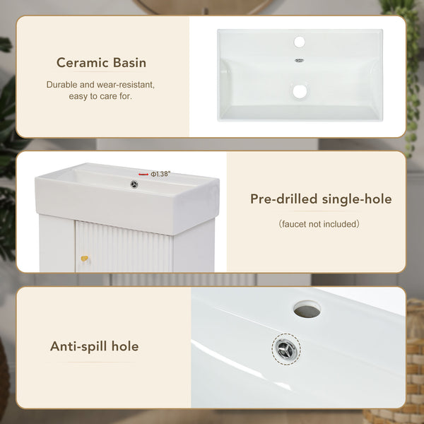 English Elm 21.6inch Modern Floating Bathroom Vanity with Ceramic Basin, Left-Side Storage, Soft-Close Door, Rose Gold Handle WF318758AAK