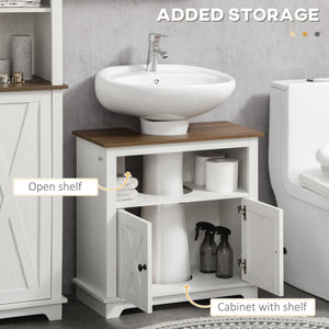 English Elm Kleankin Farmhouse Under Sink Bathroom Cabinet With Double Doors & Open Shelves For Stylish Storage W2225P156089