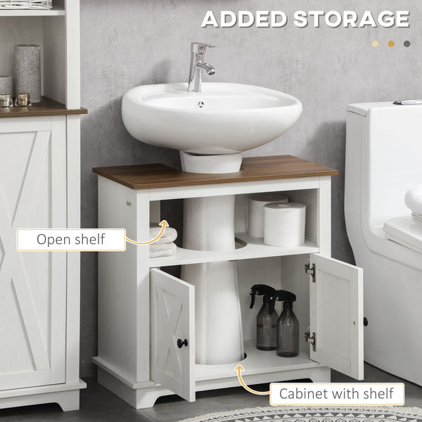 English Elm Kleankin Farmhouse Under Sink Bathroom Cabinet With Double Doors & Open Shelves For Stylish Storage W2225P156089