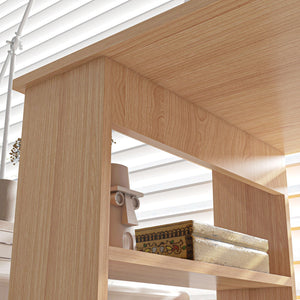 English Elm HOMCOM Modern L-Shaped Corner Desk with 360° Rotating Shelves, Space-Saving Workstation, Maple Finish W2225P156068