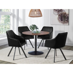 English Elm Black Channeled Sloped Arm Swivel Chair — Sleek Black Faux Leather Dining Seat with Gunmetal Base, Plush Comfort B062P153911