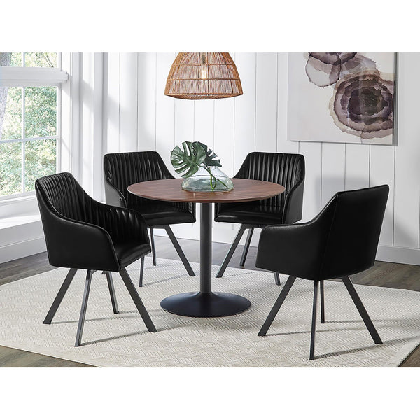 English Elm Black Channeled Sloped Arm Swivel Chair — Sleek Black Faux Leather Dining Seat with Gunmetal Base, Plush Comfort B062P153911