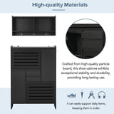 English Elm Multi-Functional Tipping Bucket Shoe Cabinet With Wall Cabinet, Space-Saving Design Foyer Cabinet With 2 Flip Drawers, Versatile Side Cabinet For Hallway, Black