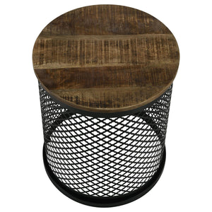 English Elm Natural Mango Drum Accent Table with Black Crisscross Lattice Base, Eco-Friendly Mango Wood Top, 22" high B062P153918