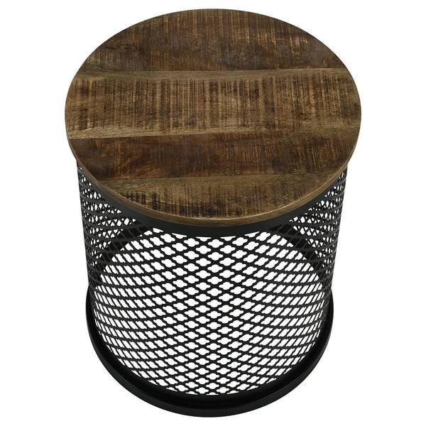 English Elm Natural Mango Drum Accent Table with Black Crisscross Lattice Base, Eco-Friendly Mango Wood Top, 22" high B062P153918
