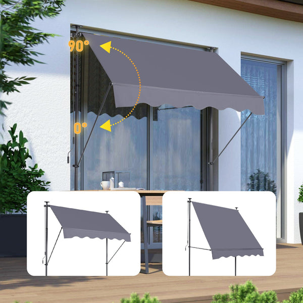 English Elm Manual Retractable Awning - 78'' Uv-Resistant Outdoor Shade Canopy For Patios, Windows, And Rvs W419142759