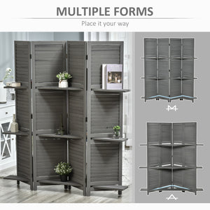 English Elm Homcom 4-Panel Folding Room Divider With Shelves - Stylish Gray Privacy Screen For Bedroom & Office W2225P156079