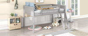 English Elm Twin Low Loft Bed with Ladder and Guardrails for Kids – Pine-MDF Durable Design, Safe Play Space Gray WF313084AAE