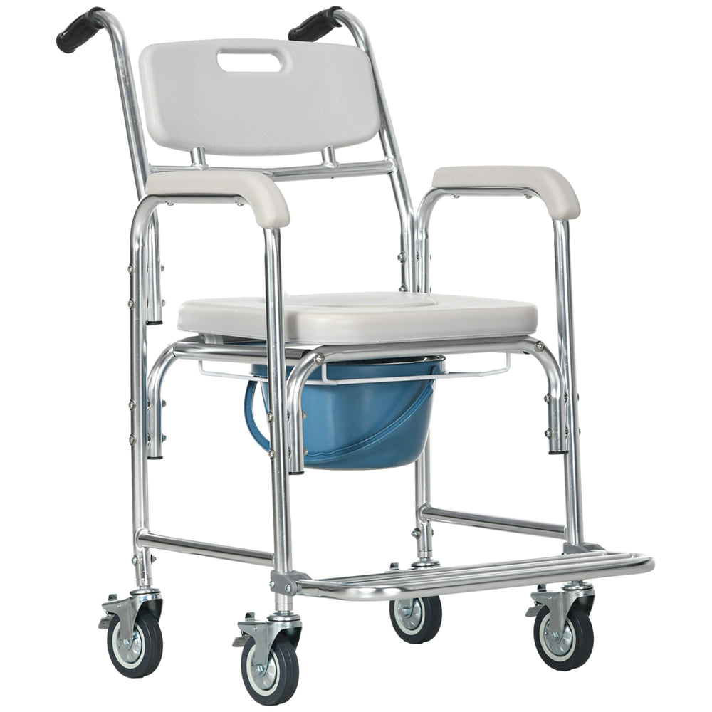 English Elm HOMCOM 3-in-1 Shower Commode Wheelchair with Padded Seat, Waterproof Aluminum Frame, 330 lb Capacity W2225P156080
