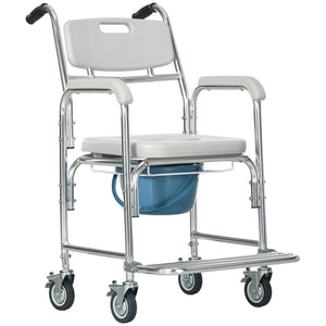 English Elm HOMCOM 3-in-1 Shower Commode Wheelchair with Padded Seat, Waterproof Aluminum Frame, 330 lb Capacity W2225P156080