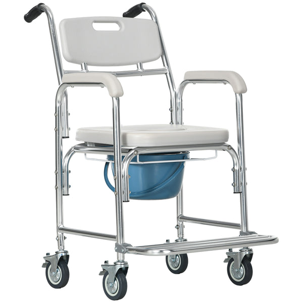 English Elm HOMCOM 3-in-1 Shower Commode Wheelchair with Padded Seat, Waterproof Aluminum Frame, 330 lb Capacity W2225P156080