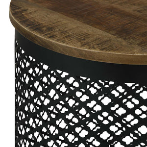 English Elm Natural Mango Drum Accent Table with Black Crisscross Lattice Base, Eco-Friendly Mango Wood Top, 22" high B062P153918