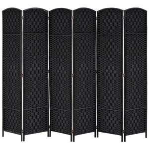 English Elm HOMCOM 6' Tall Wicker Weave 6-Panel Folding Room Divider with Arched Top and Portable Design Black W2225P156067