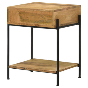 English Elm Natural Mango Accent Table With Drawer & Bottom Shelf - Stylish Storage For Small Spaces! B062P153900