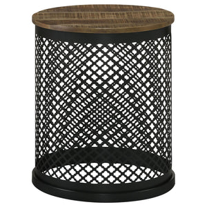 English Elm Natural Mango Drum Accent Table with Black Crisscross Lattice Base, Eco-Friendly Mango Wood Top, 22" high B062P153918