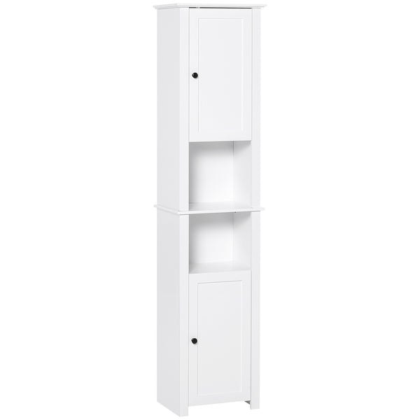 English Elm Homcom Slim Freestanding Linen Tower Cabinet With 2 Shelves, 2 Cabinets For Organized Bathroom Storage W2225P156094
