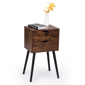 English Elm ightstand Rustic Brown & Black Nightstand with 2 Drawers, Solid Wood Legs, 66lb Top Capacity, Storage Elegance for Bedroom W2181P156142