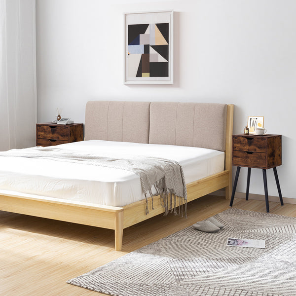 English Elm ightstand Rustic Brown & Black Nightstand with 2 Drawers, Solid Wood Legs, 66lb Top Capacity, Storage Elegance for Bedroom W2181P156142