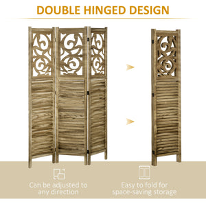 English Elm HOMCOM 3-Panel Wood Room Divider with Floral Louvered Panels, Folding Privacy Screen, 67" Tall Brown W2225P156104