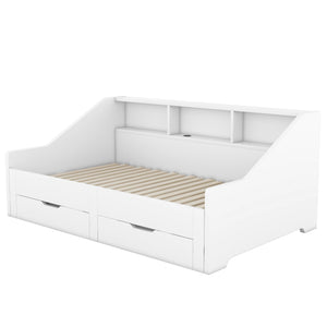 English Elm Twin Space-Saving Daybed with Pull-Out King Trundle, Built-In Bookcases, Dual Drawers & USB Charging Station White GX001827AAK