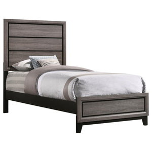 English Elm Grey Oak Transitional Twin Panel Bed with Grey Oak & Black Plank Headboard, Engineered Veneer Finish — Sturdy 600 lb Capacity, Box Spring Required B062S00288