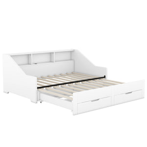 English Elm Twin Space-Saving Daybed with Pull-Out King Trundle, Built-In Bookcases, Dual Drawers & USB Charging Station White GX001827AAK