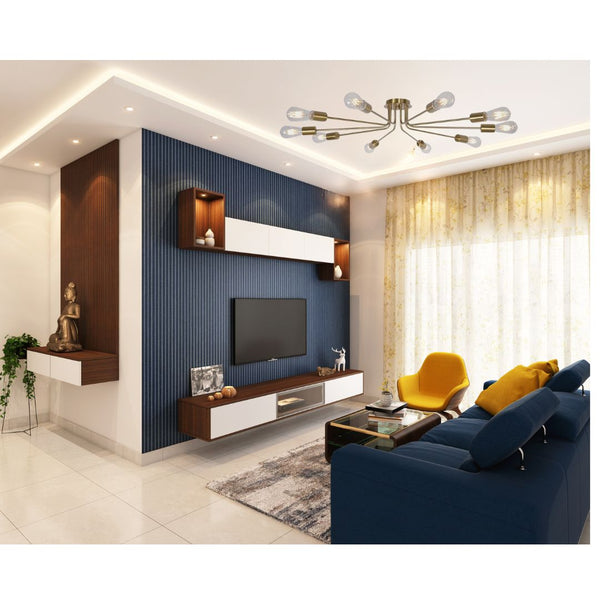 English Elm 10 Mid-Century Sputnik Chandelier with 10 Dimmable Arms, Metal Semi-Flush Ceiling Fixture, Elegant Ambiance Brushed Gold B130P148037