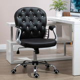 Vinsetto PU Leather Home Office Chair, Button Tufted Desk Chair with Armrests, Black