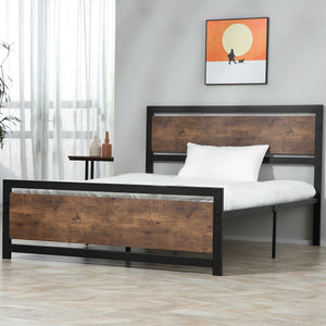 English Elm HOMCOM Full Bed Frame with Headboard & Footboard, 660lb Steel Slats, 12.25" Underbed Storage, Black Vintage Design W2225P156115