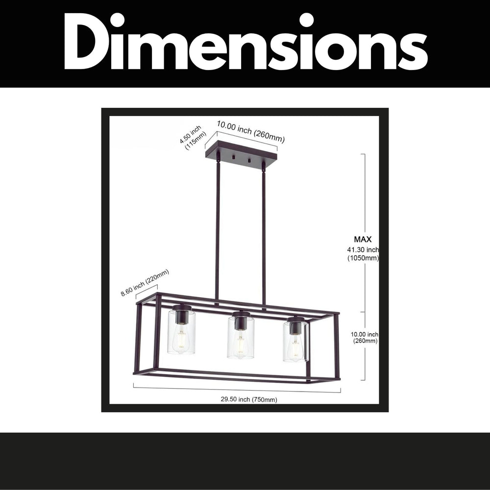 English Elm Contemporary 3-Light Oil-Rubbed Bronze Linear Pendant Light, Height-Adjustable, Dimmable, E26 Bulb Ready — Modern Farmhouse Dining Fixture B130P148045