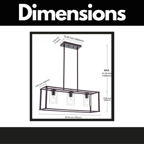 English Elm Contemporary 3-Light Oil-Rubbed Bronze Linear Pendant Light, Height-Adjustable, Dimmable, E26 Bulb Ready — Modern Farmhouse Dining Fixture B130P148045