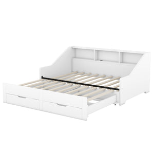 English Elm Twin Space-Saving Daybed with Pull-Out King Trundle, Built-In Bookcases, Dual Drawers & USB Charging Station White GX001827AAK