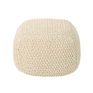 English Elm Christopher Knight Home® - KNITED Pouf Beige Cotton Knit Ottoman with Polystyrene Bead Filling, Boho Accent Seat 20.5"x16.5" 62659.00BGE