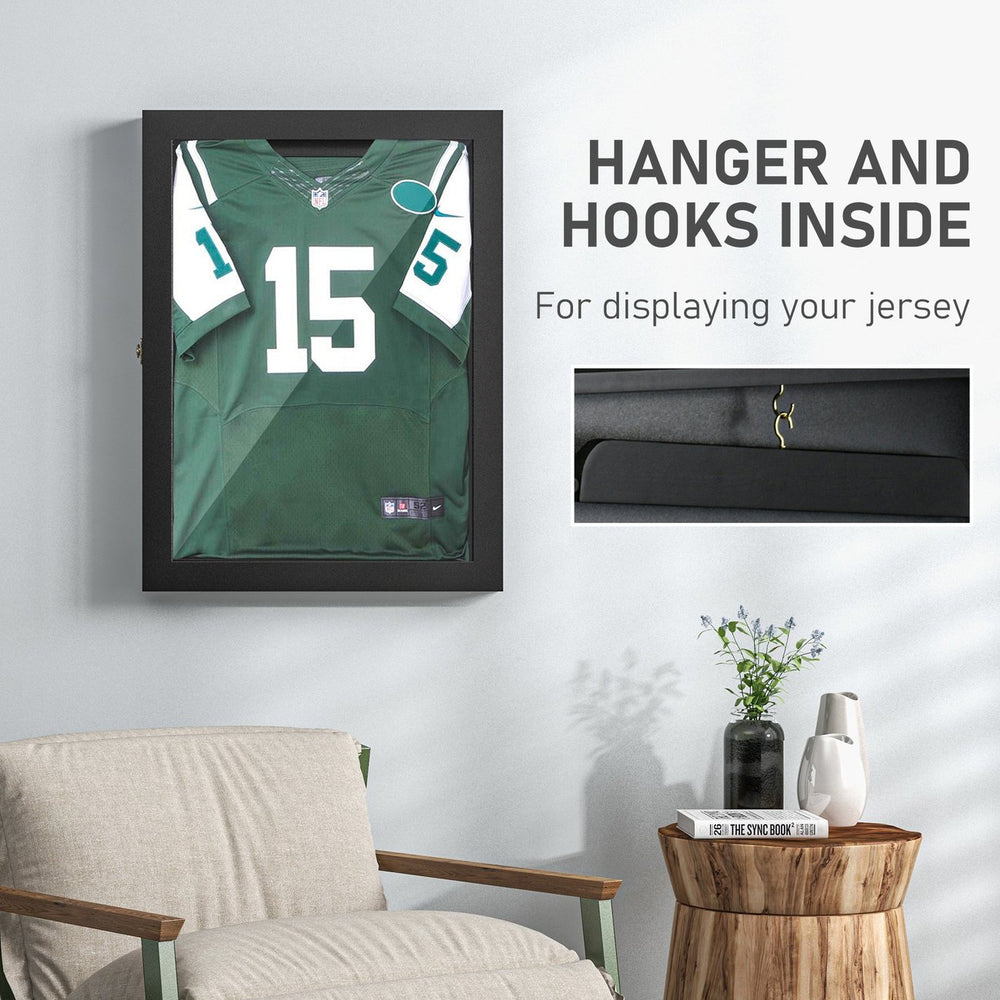 English Elm HOMCOM Jersey Display Case 23.5"x31.5" Wall-Mounted Acrylic Shadow Box with Lockable Hinge & UV Guard Black W2225P156103