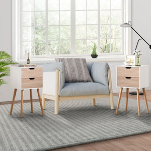 English Elm Nightstand Modern White Walnut 2-Drawer Bedside Tables with Solid Wood Legs, Durable Storage Pair W2181P156141