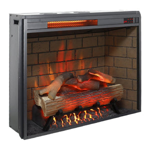 English Elm 28inch Recessed Electric Fireplace Insert with 3d Flame Effects and Infrared Quartz Heat W1769P266570