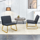 Modern Black Armless Leatherette Chair w/ Plush Cushions & Gold Metal Legs - Ideal for Offices, Restaurants, & Bedrooms