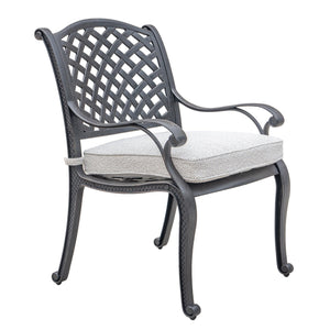 English Elm Outdoor Dining Chair Antique Gray with Sandstorm Cushion — Powder-Coated Aluminum, Lattice Back, Durable Elegance B010P156182