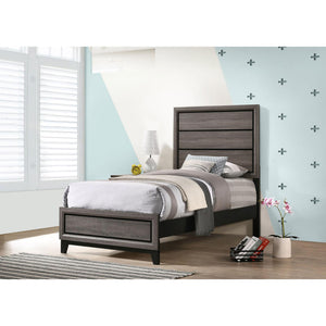 English Elm Grey Oak Transitional Twin Panel Bed with Grey Oak & Black Plank Headboard, Engineered Veneer Finish — Sturdy 600 lb Capacity, Box Spring Required B062S00288