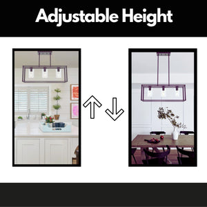 English Elm Contemporary 3-Light Oil-Rubbed Bronze Linear Pendant Light, Height-Adjustable, Dimmable, E26 Bulb Ready — Modern Farmhouse Dining Fixture B130P148045