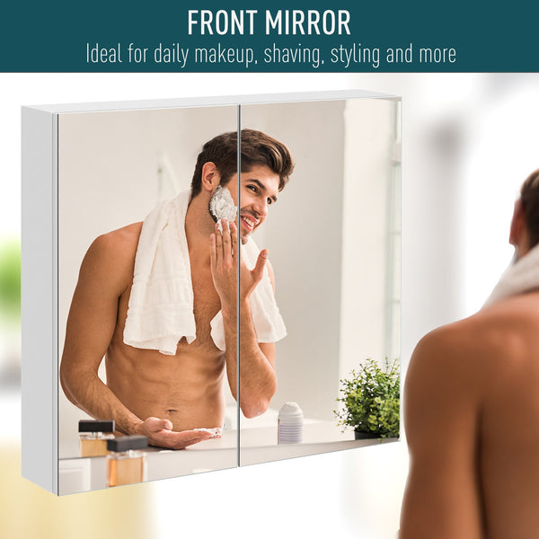 English Elm Kleankin Bathroom Mirrored Cabinet - Sleek 24"X22" Wall-Mounted Organizer With Double Doors, White W2225P156100