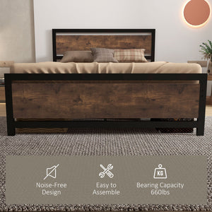 English Elm HOMCOM Full Bed Frame with Headboard & Footboard, 660lb Steel Slats, 12.25" Underbed Storage, Black Vintage Design W2225P156115