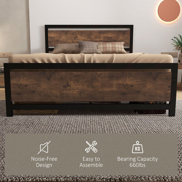 English Elm HOMCOM Full Bed Frame with Headboard & Footboard, 660lb Steel Slats, 12.25" Underbed Storage, Black Vintage Design W2225P156115