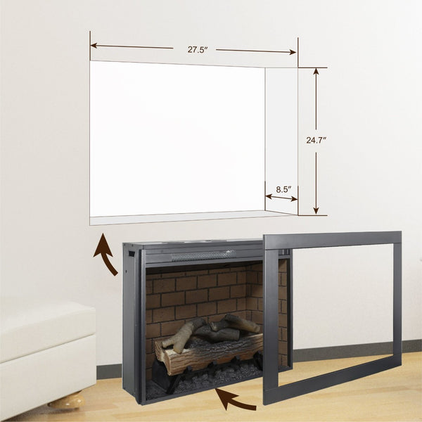 English Elm 28inch Recessed Electric Fireplace Insert with 3d Flame Effects and Infrared Quartz Heat W1769P266570