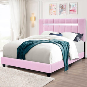 Hearth and Haven Pink Velvet Upholstered Bed Frame with Adjustable Features, Teenage Girl'S Favorite Pink Collection. W1867P143798