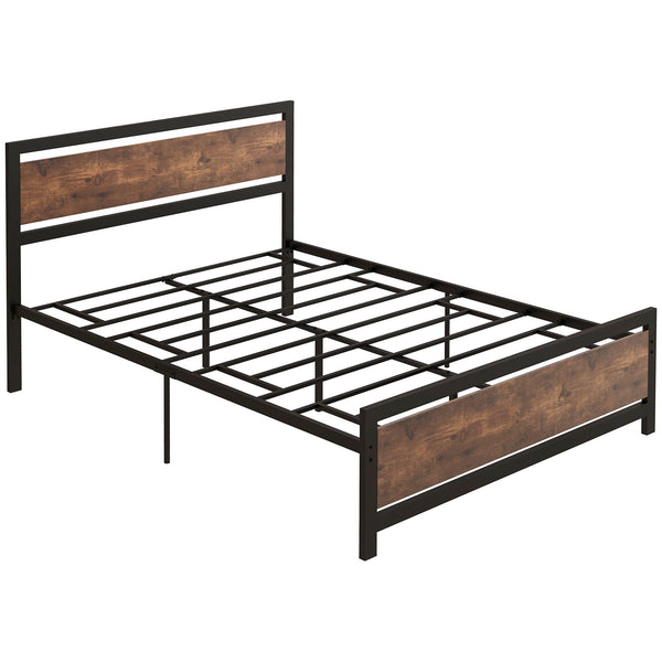 English Elm HOMCOM Full Bed Frame with Headboard & Footboard, 660lb Steel Slats, 12.25" Underbed Storage, Black Vintage Design W2225P156115