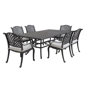 English Elm Stylish 7-Piece Aluminum Dining Set With Cushions In Sandstorm - Perfect For Outdoor Entertaining! B010S00443-GIGA