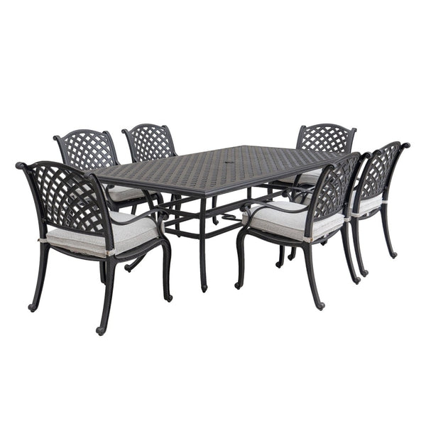 English Elm Stylish 7-Piece Aluminum Dining Set With Cushions In Sandstorm - Perfect For Outdoor Entertaining! B010S00443-GIGA