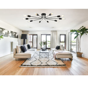 English Elm 10 Mid-Century Sputnik Chandelier with 10 Dimmable Arms, Metal Semi-Flush Ceiling Fixture, Elegant Ambiance Black B130P148036